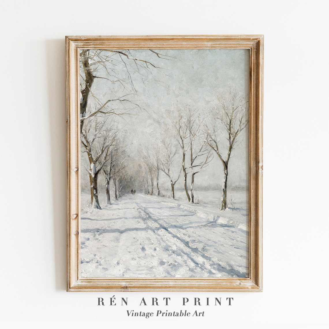 Vintage Winter Painting Print, Snowy Landscape