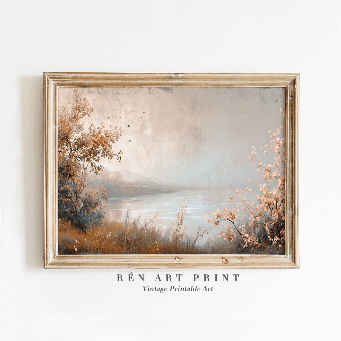 Misty Autumn Lake Golden Foliage Birds Peaceful Fall Landscape Poster