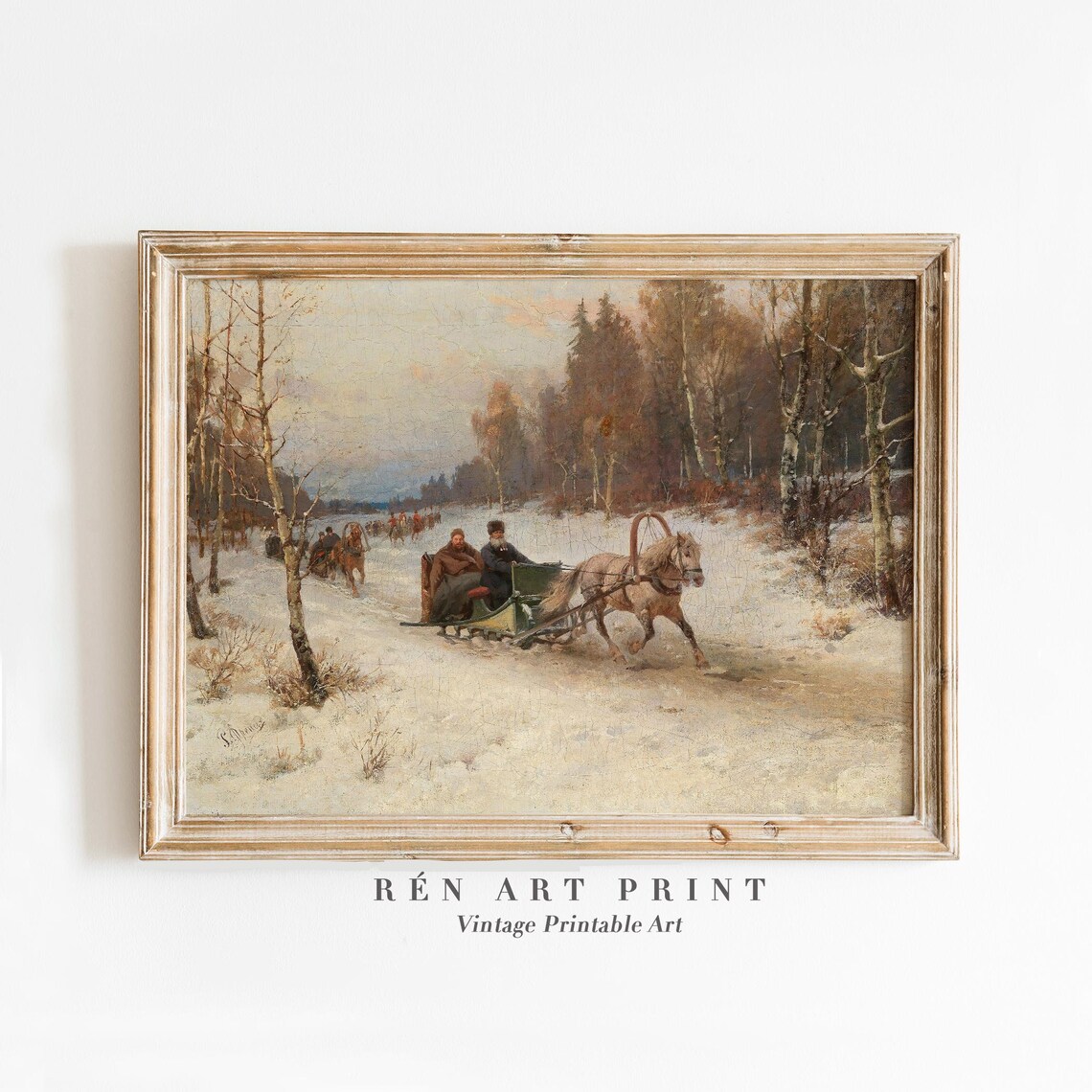 Vintage Sleigh Riding Print, Winter Landscape