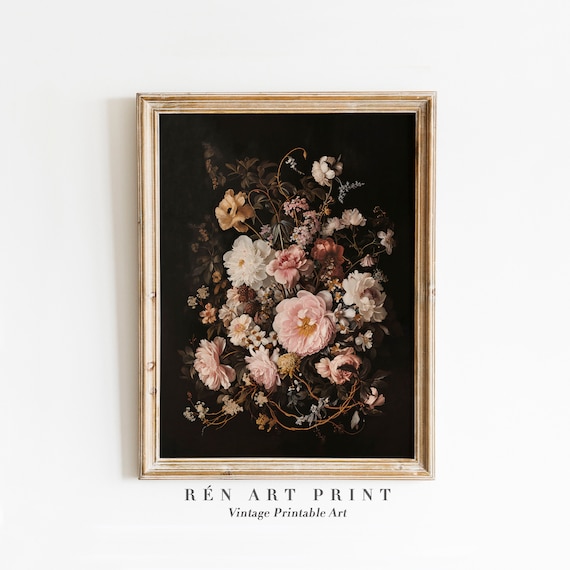 Moody Floral Vintage Flower Bouquet Art Print