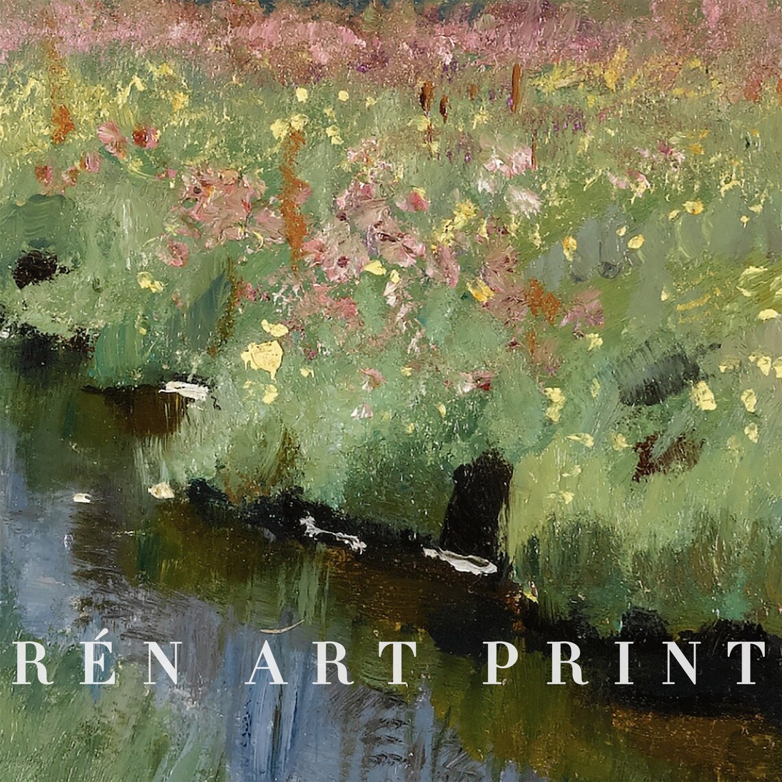 Vintage Spring Landscape Painting, Wildflower Field Art Print - Image 2