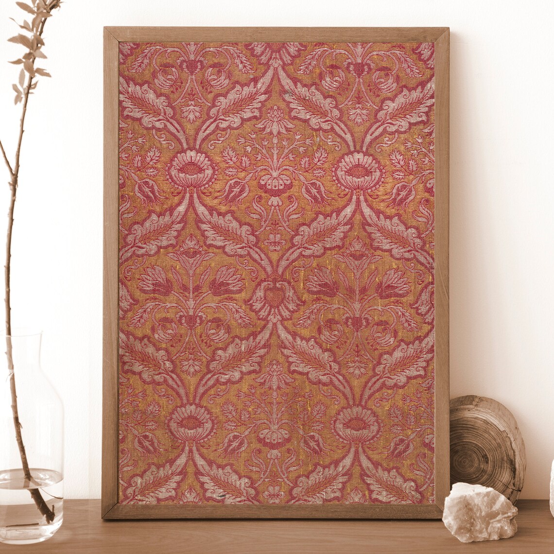 Vintage Textile Wall Art, Antique Tapestry Pattern Print - Image 2