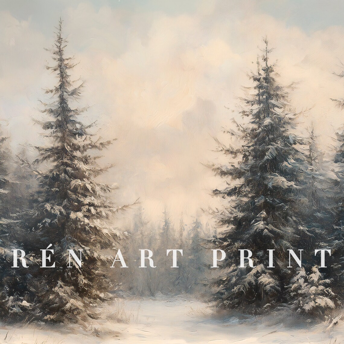 Vintage Winter Pine Tree Landscape Art Print - Image 3
