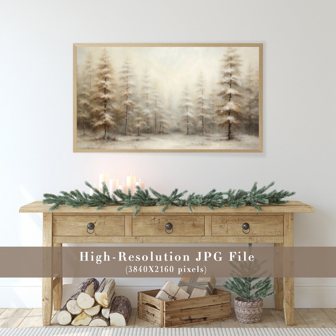 Snowy Pine Forest in Soft Winter Haze Minimalist Frame TV Art Poster - Image 2