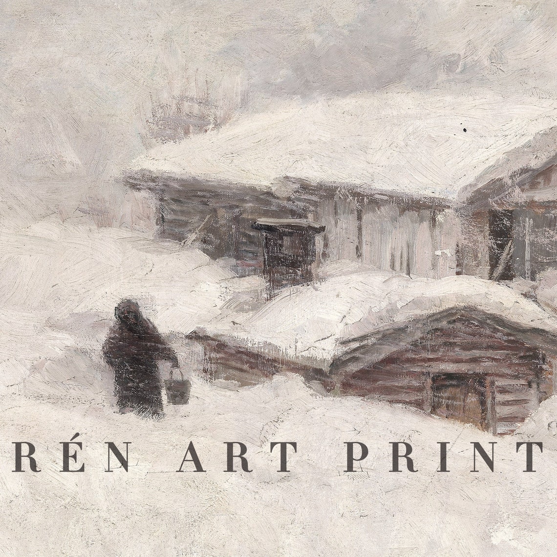 Quiet Snow Covered Log Cabin Blizzard Rustic Winter Vintage Print - Image 3