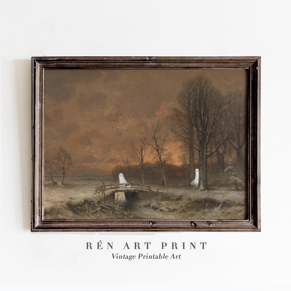 Halloween Ghost Moody Autumn Sunset Landscape Spooky Farmhouse Poster