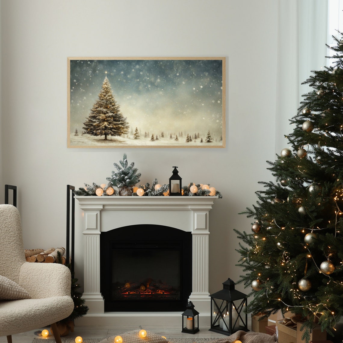 Starlit Christmas Tree Glowing Snowy Forest Night Holiday Scene Poster - Image 2
