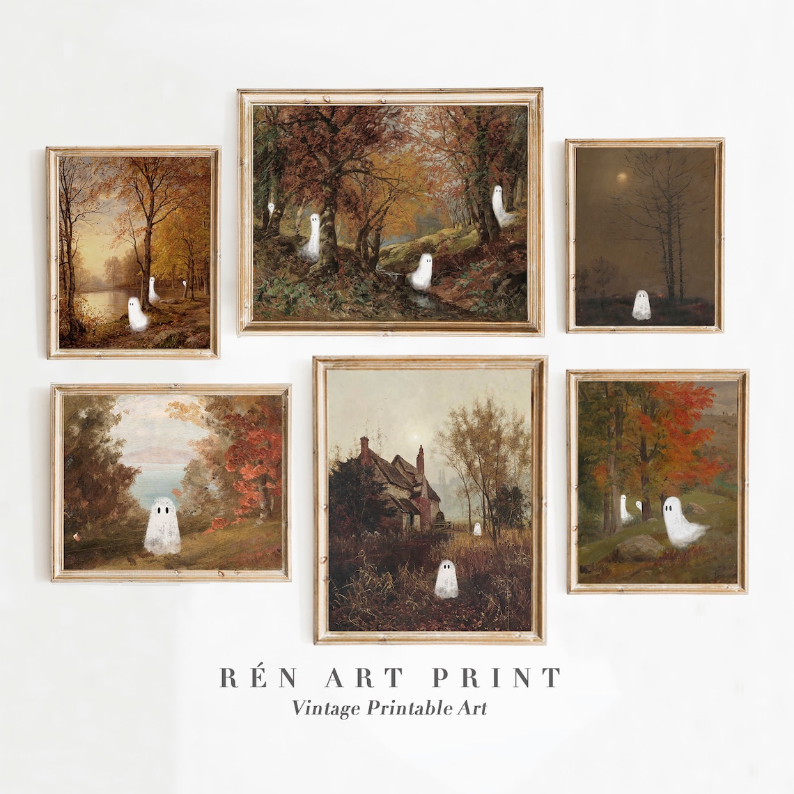 Vintage Cute Halloween Prints, Spooky Autumn Gallery Set