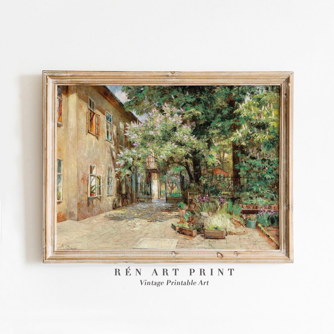 Spring Village Courtyard Vintage Blooming Tree Old Town Garden Poster