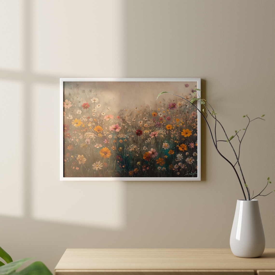 Antique Flower Field, Vintage Floral Landscape Art Print - Image 2