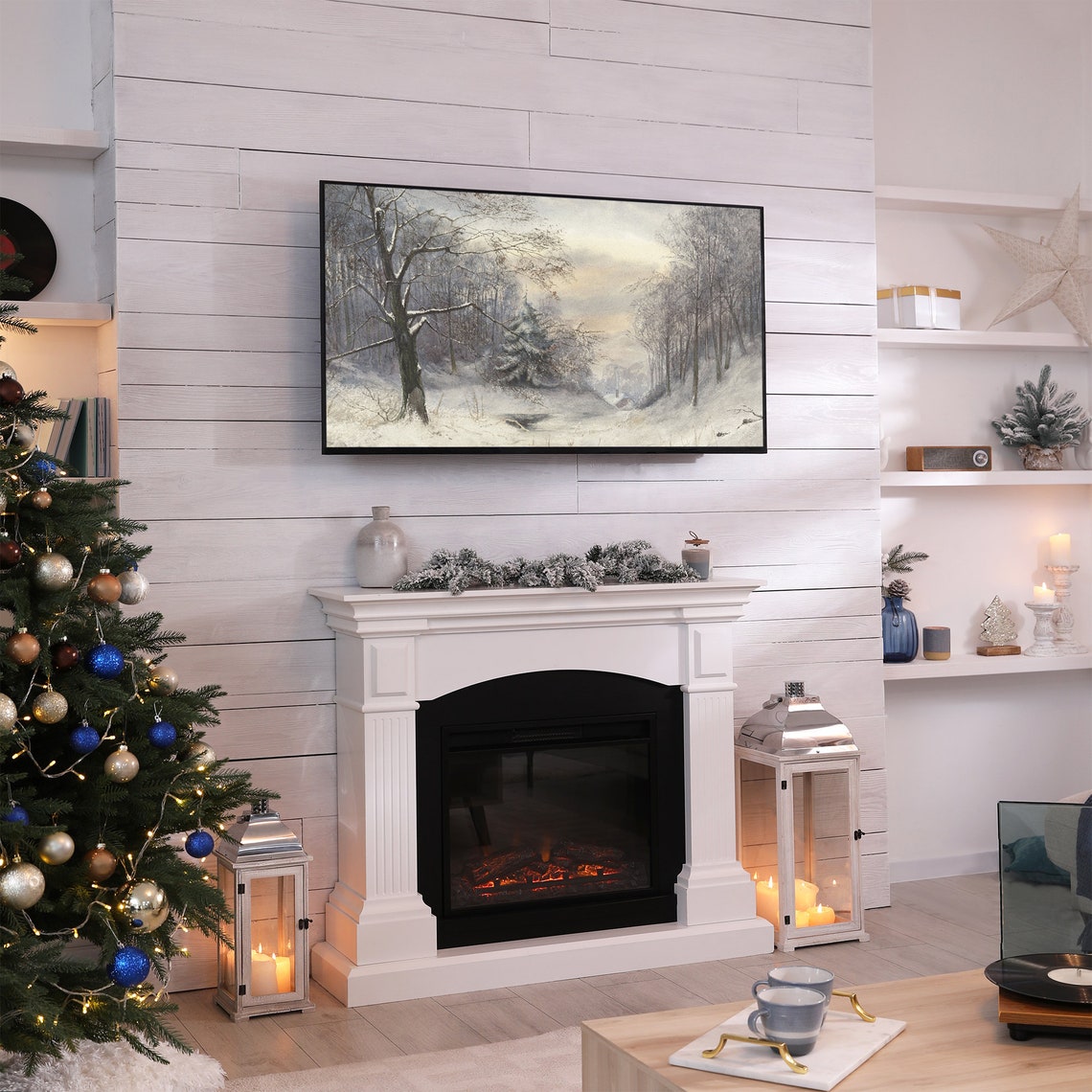 Snowy Winter Forest with Bare Branches Soft Glow Frame TV Poster - Image 2