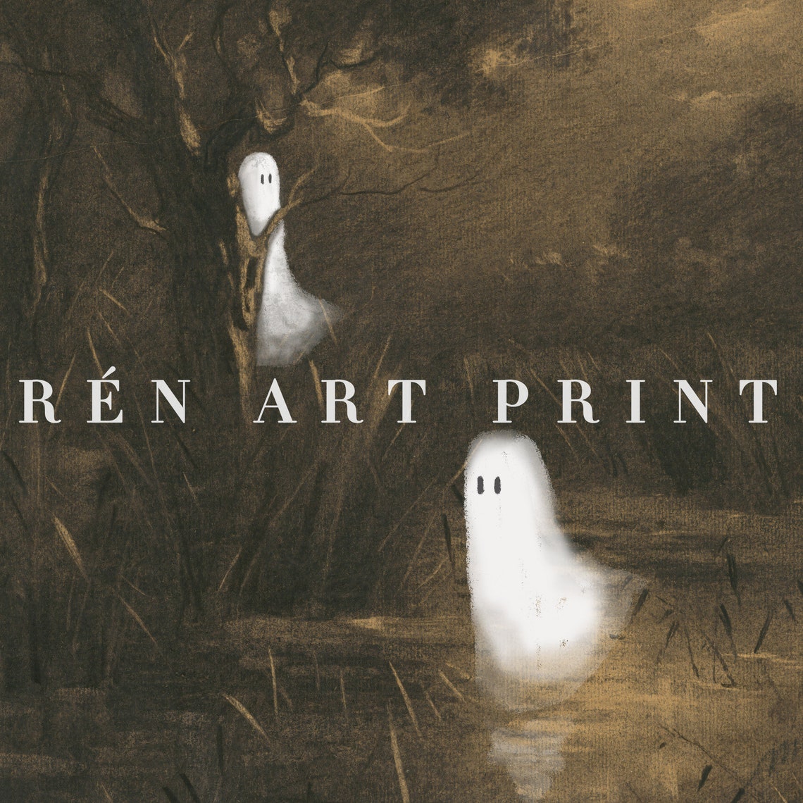 Ghosts Moonlit Night Vintage Spooky Marsh Cute Ghosts Halloween Poster - Image 3