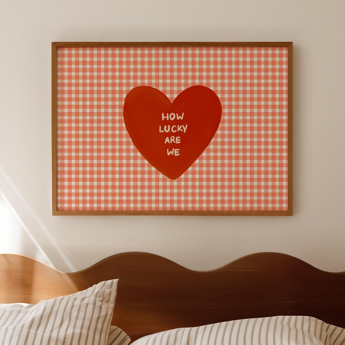 How Lucky Are We Red Heart Gingham Love Quote Bedroom Decor Poster