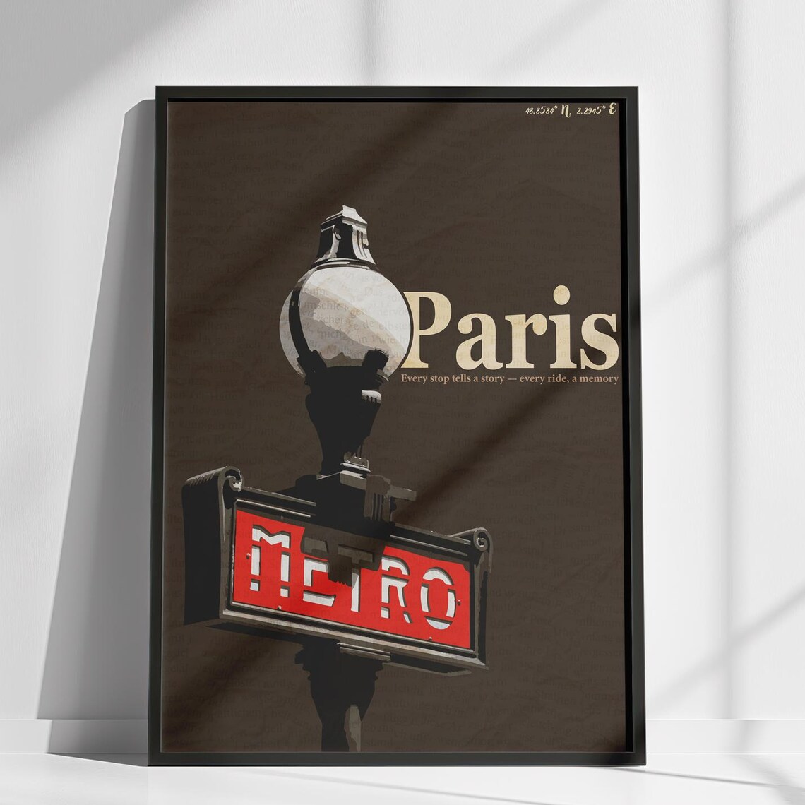 Paris Metro Vintage Travel Poster with Retro Subway Lamp Quote