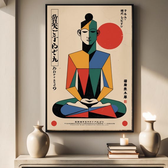 Meditation Wall Art Picasso Style Minimalist Print Abstract Cubist Poster Japan