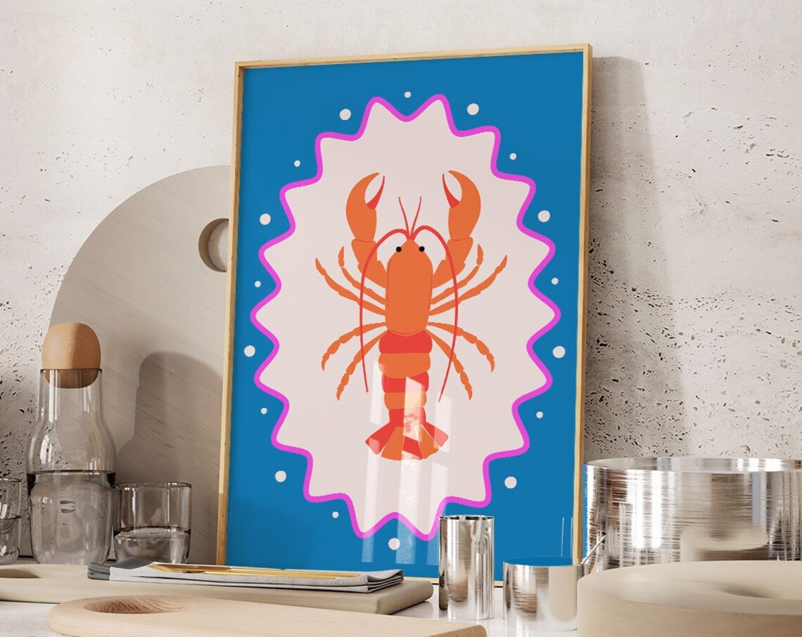 La Dolce Vita Lobster Illustration Playful Coastal Kitchen Wall Art