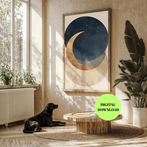 Modern Abstract Moon Phase, Celestial Night Sky Art Print