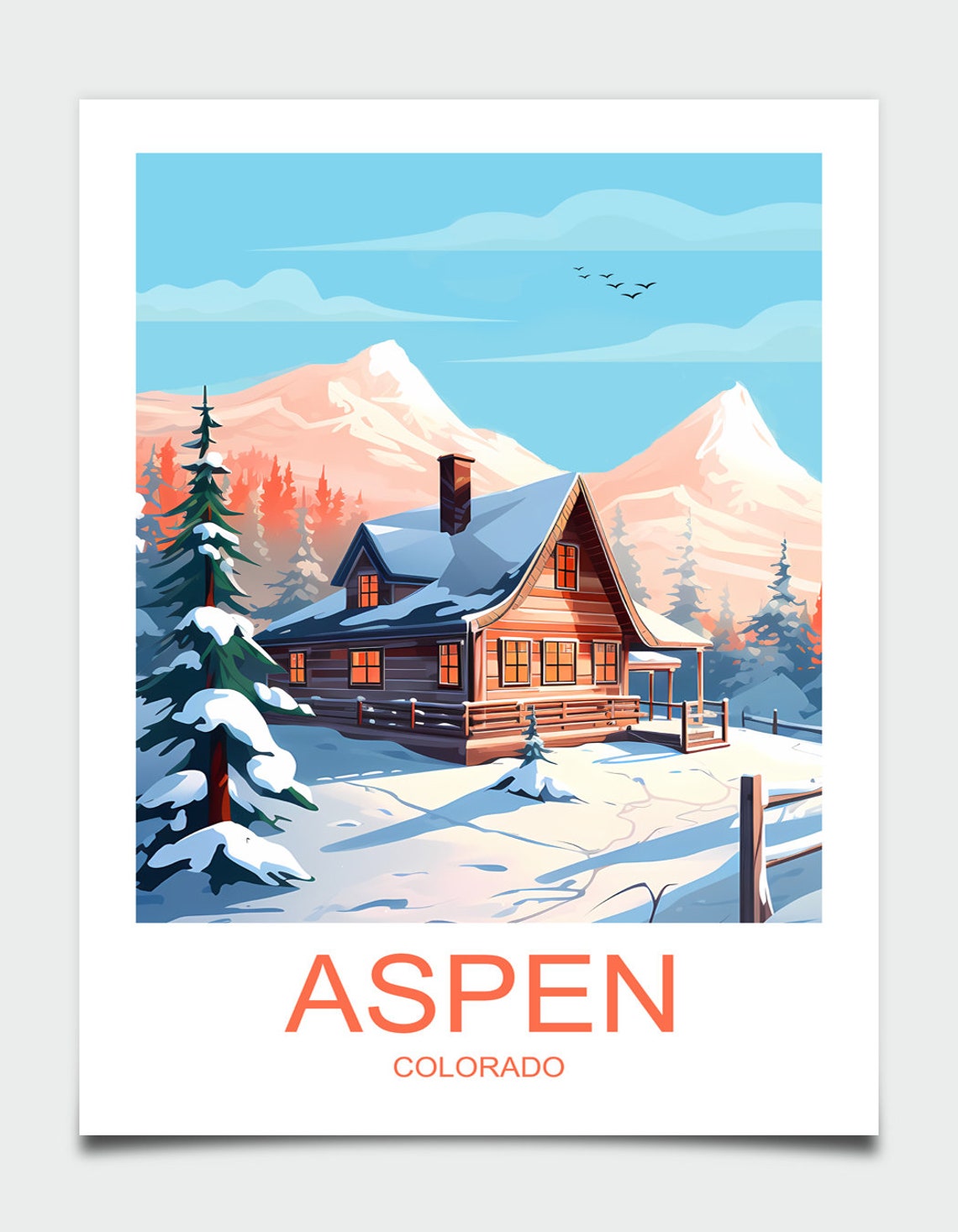 Aspen Colorado Snowy Cabin Pine Mountains Winter Retro Travel Poster - Image 3