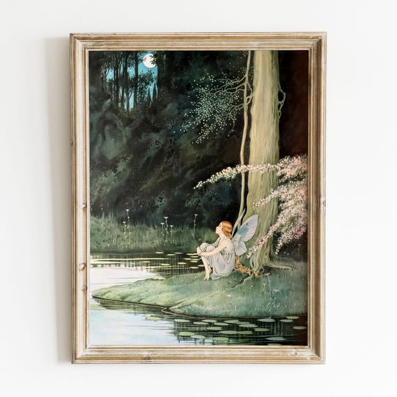 Vintage Nursery Wall Art Moon Gazing Fairy Illustration By Ida Rentoul Outhwaite
