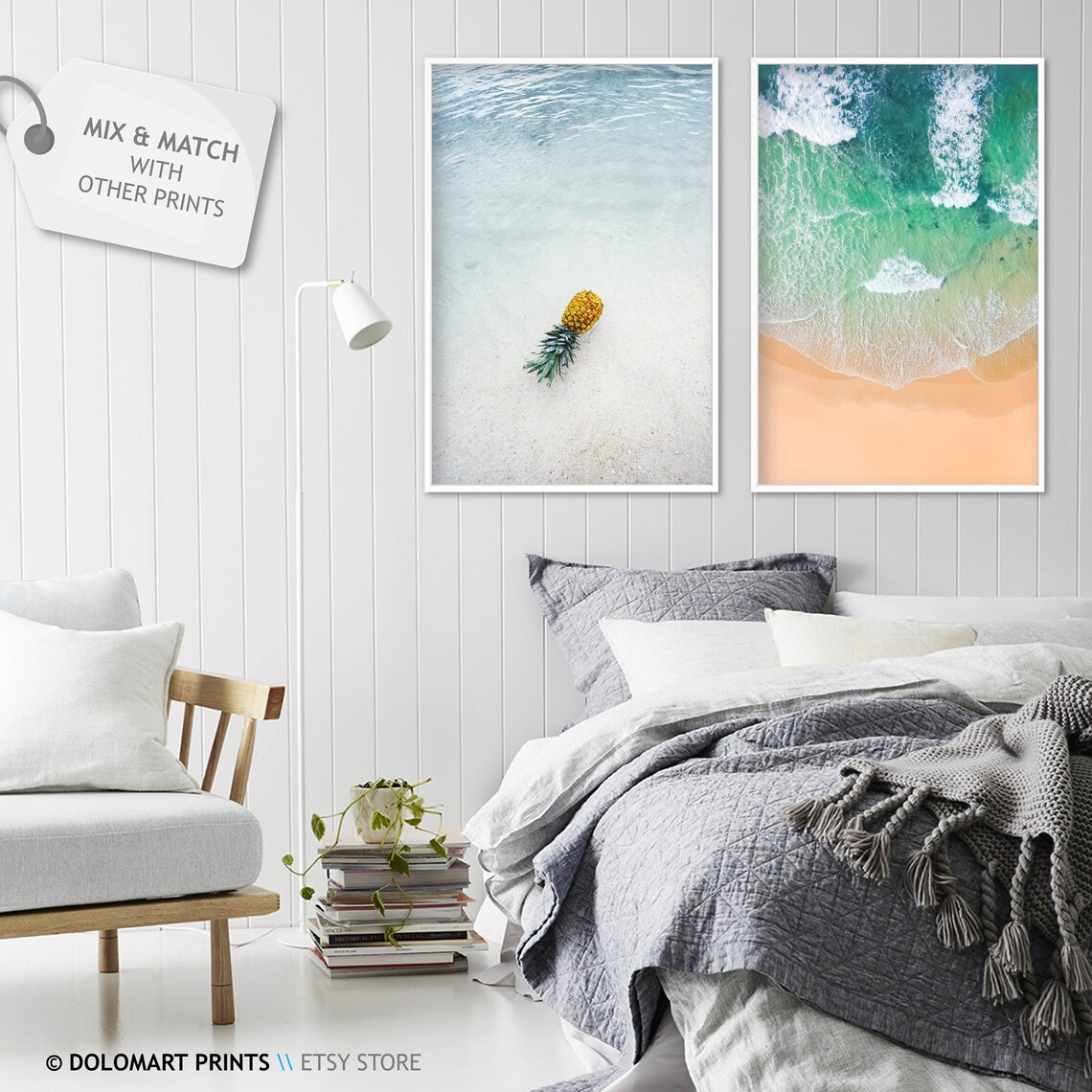 Aerial Sea Foam Patterns Over Turquoise Waves Peach Sand Photography Poster - Image 2