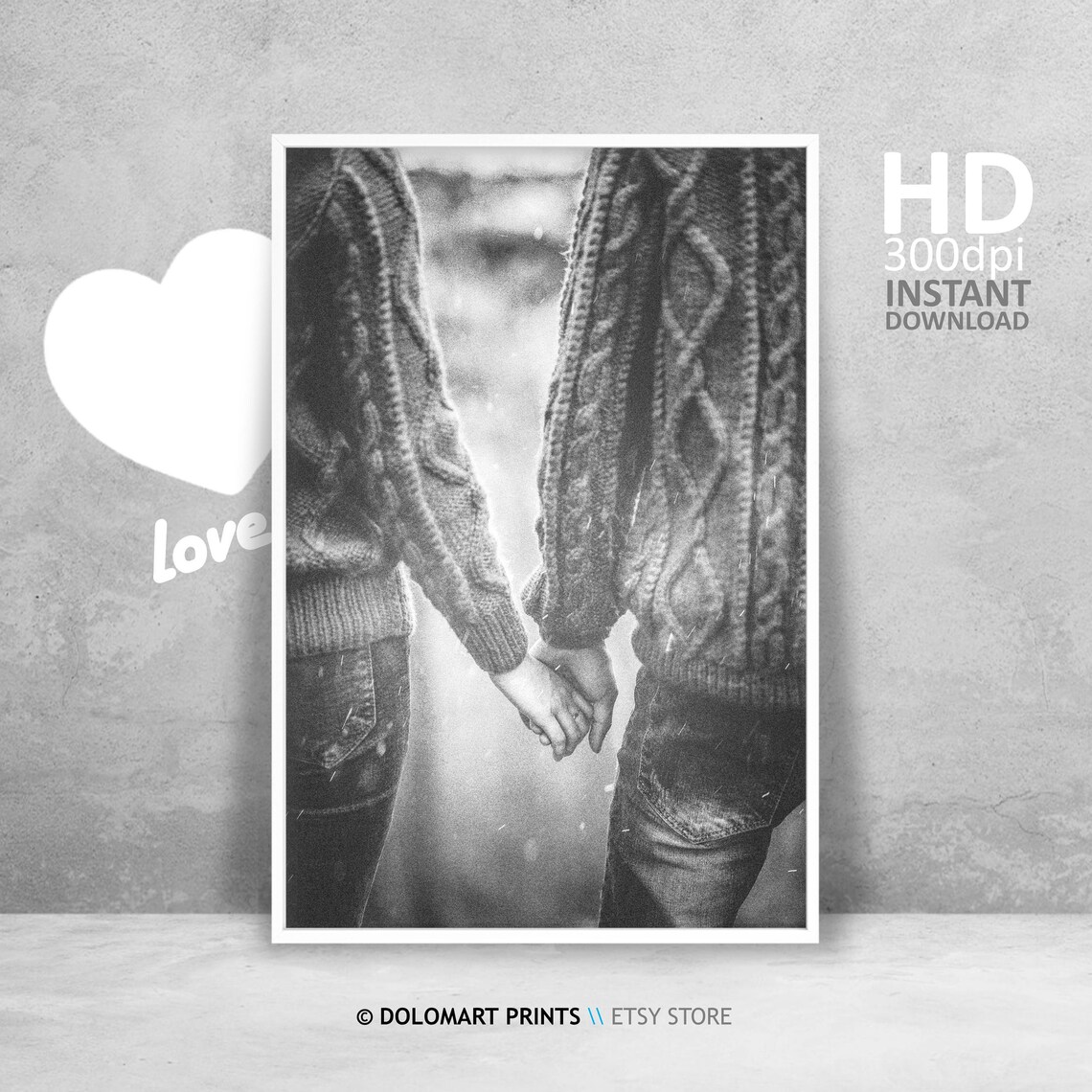 Couple Holding Hands in Sweaters Romantic Love Photography Poster