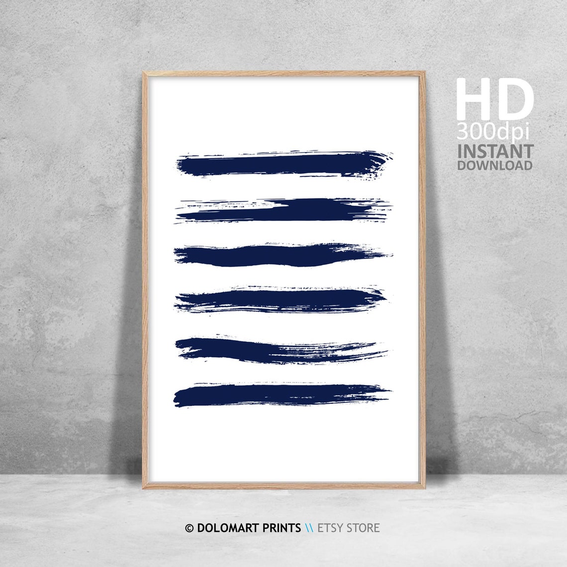 Navy Blue Brush Strokes Minimalist Abstract Lines Wall Poster - Image 4