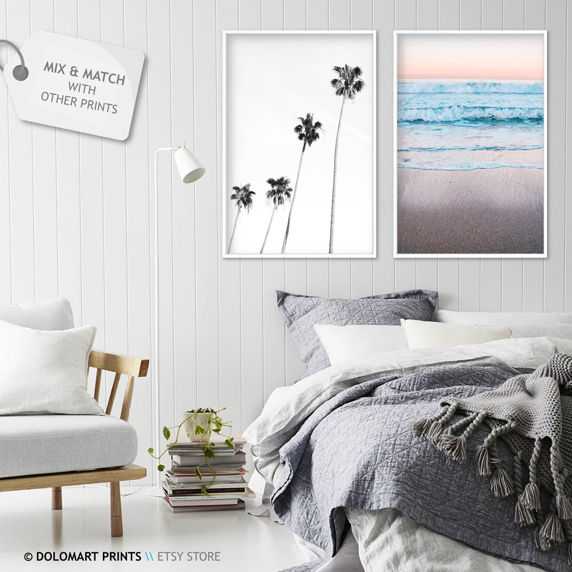 Pastel Pink Sky Over Gentle Ocean Waves Sandy Beach Photography Poster - Image 2