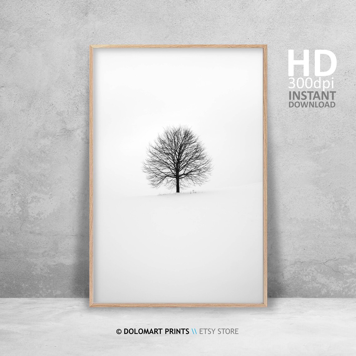 Black and White Minimal Winter Tree Art Print - Image 4