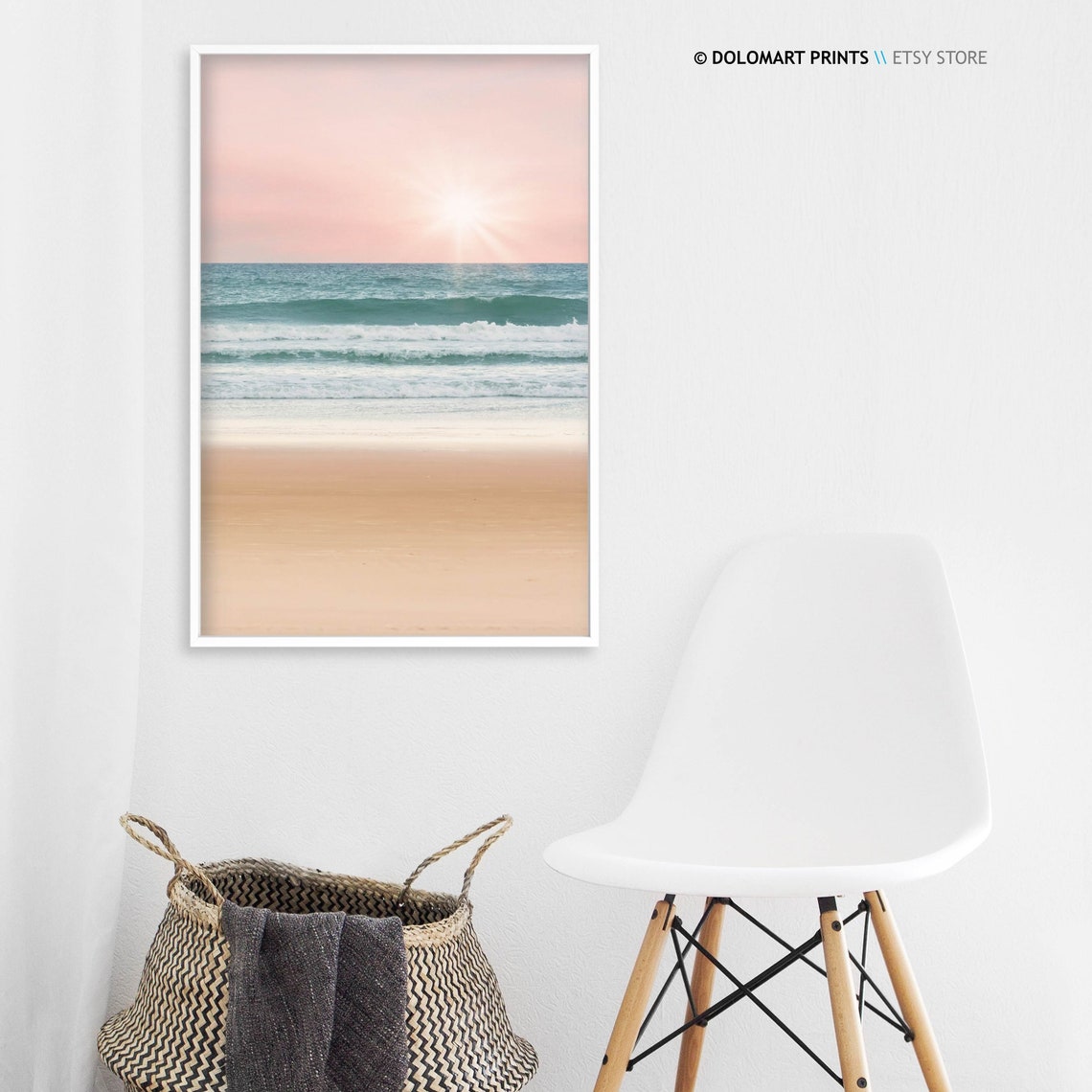 Blush Sunrise Over Calm Ocean Waves Golden Beach Photography Poster - Image 3