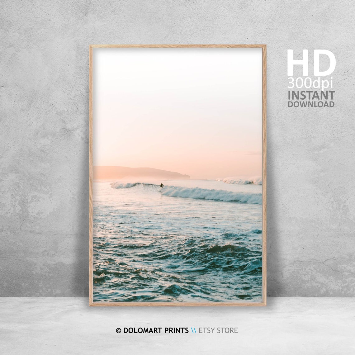 Surfer Riding Ocean Wave At Sunrise Pastel Beach Surf Scene Poster - Image 4