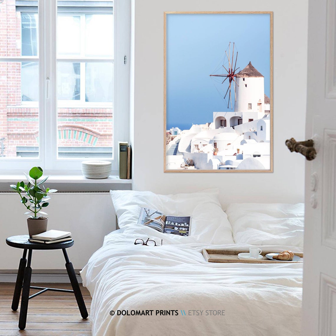 Santorini Windmill With White Buildings Blue Sky Greece Travel Poster - Image 4