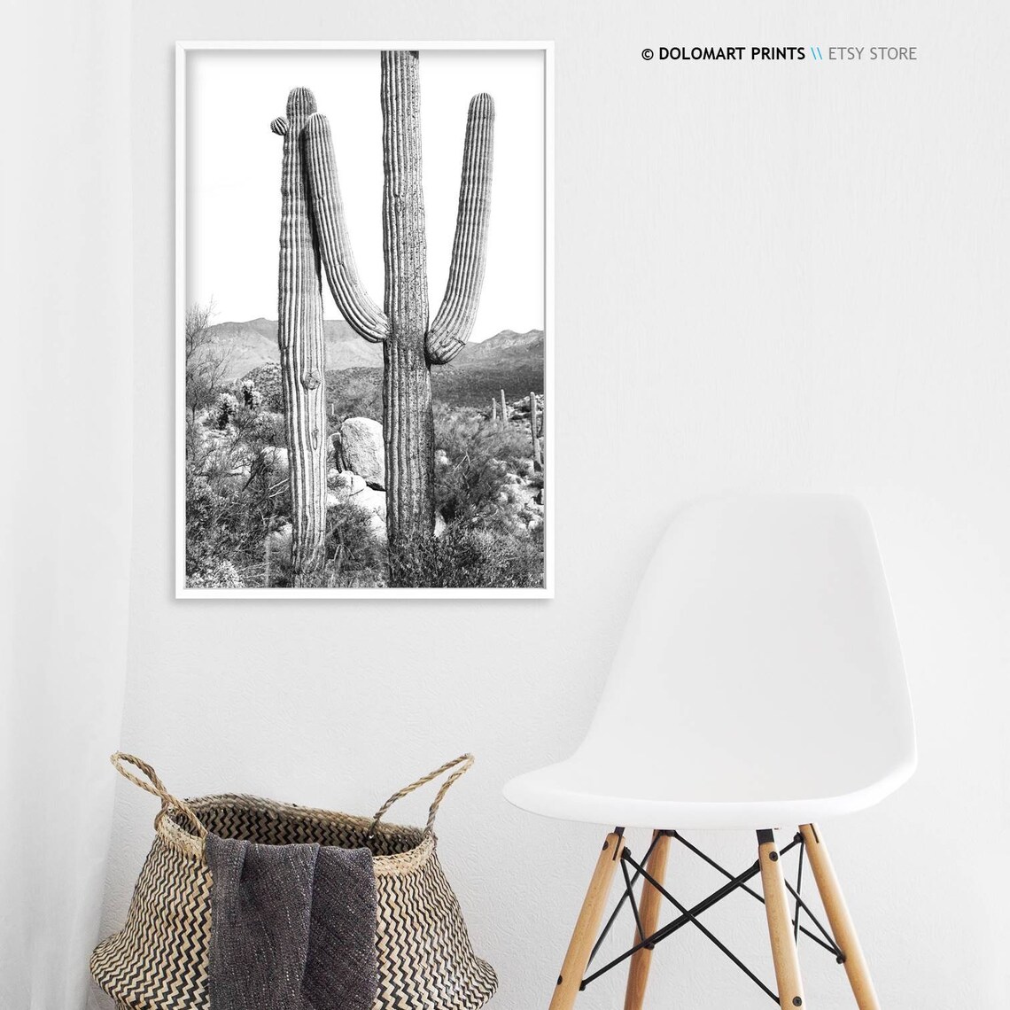 Cactus Print Black and White Farmhouse Art Print - Image 3
