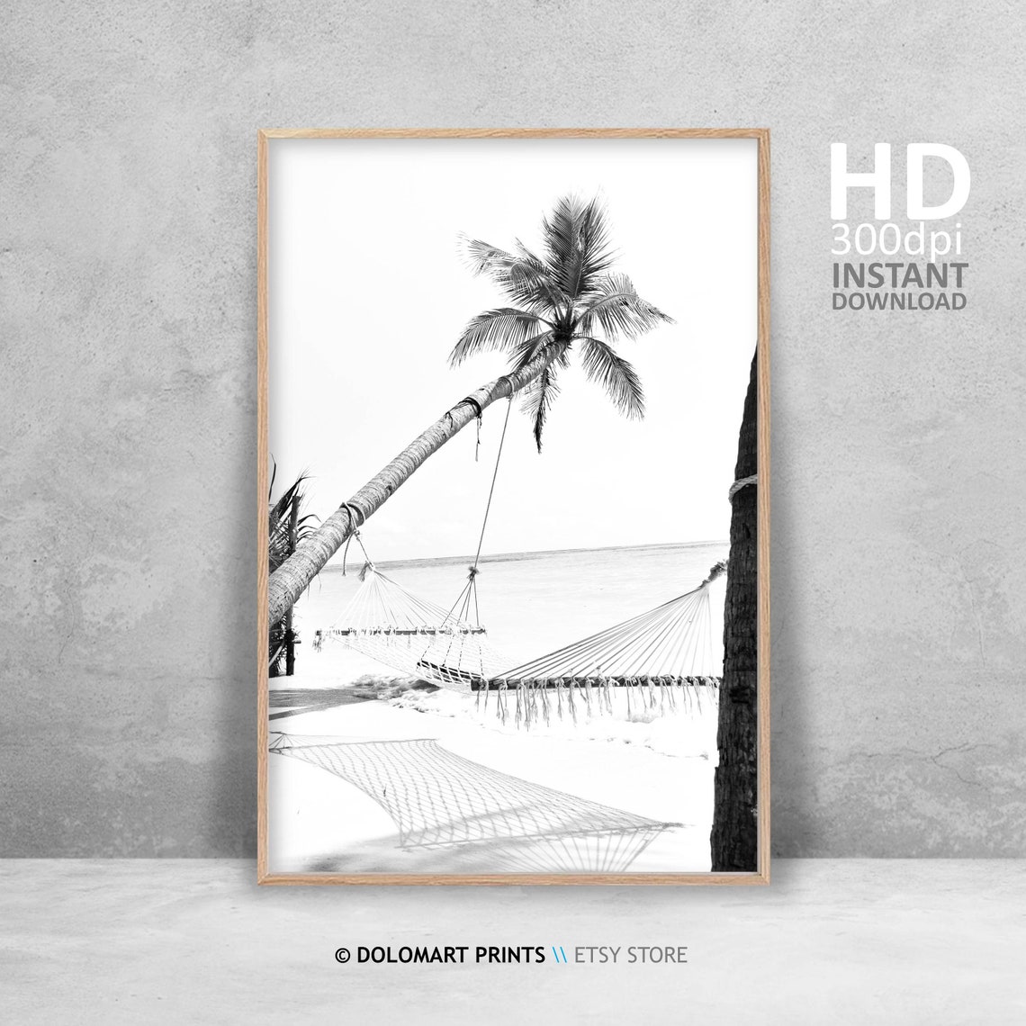 Beach Hammock Between Palm Trees Black and White Tropical Poster - Image 3