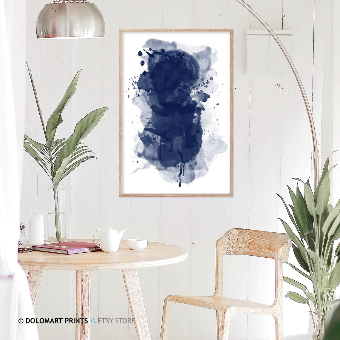 Indigo Blue Watercolor Splash Abstract Ink Wash Painting Poster - Image 2