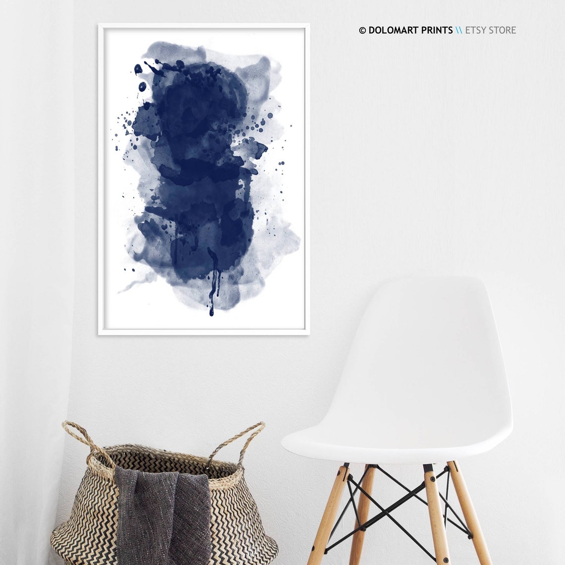 Indigo Blue Watercolor Splash Abstract Ink Wash Painting Poster - Image 3