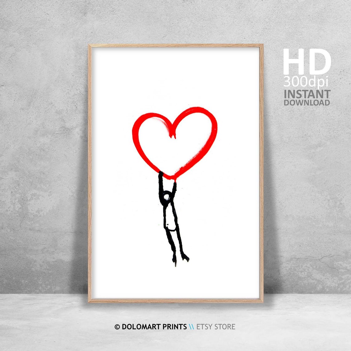 Red Heart Line Drawing Minimal Love Figure Holding Heart Poster - Image 4