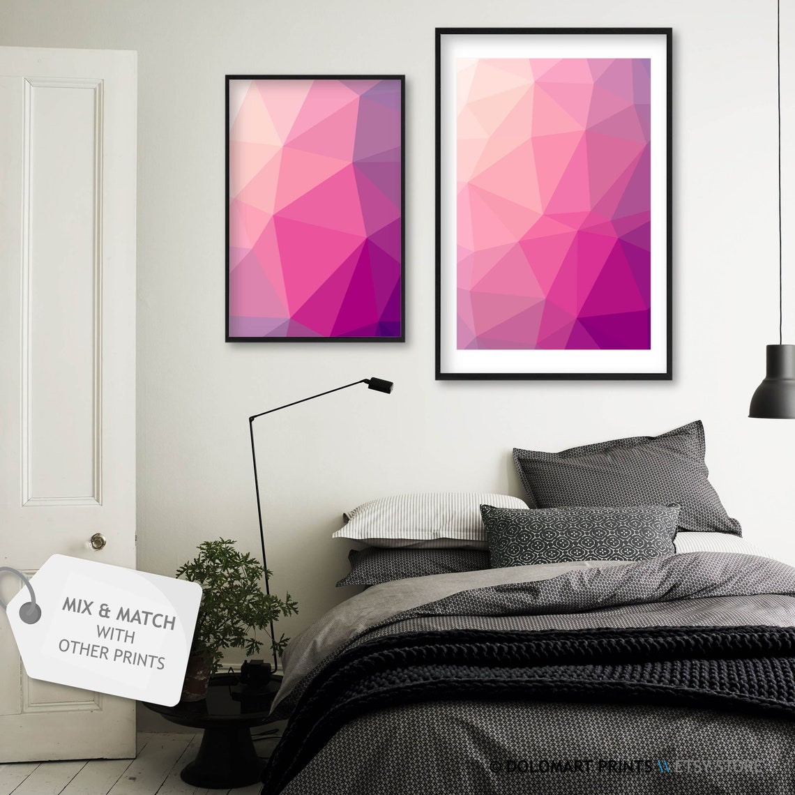 Pink and Purple Low Poly Geometric Abstract Digital Art Poster - Image 2