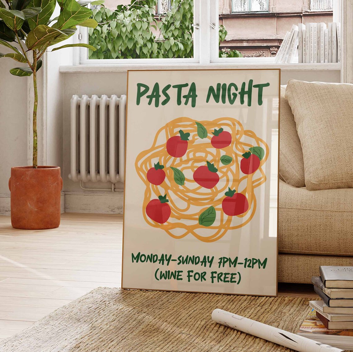 Pasta Night Retro Italian Food Art Print - Image 3