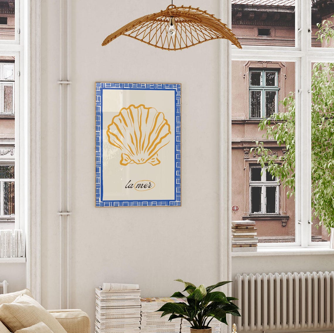 La Mer Scallop Shell Coastal Blue Greek Border Kitchen Art Poster - Image 2