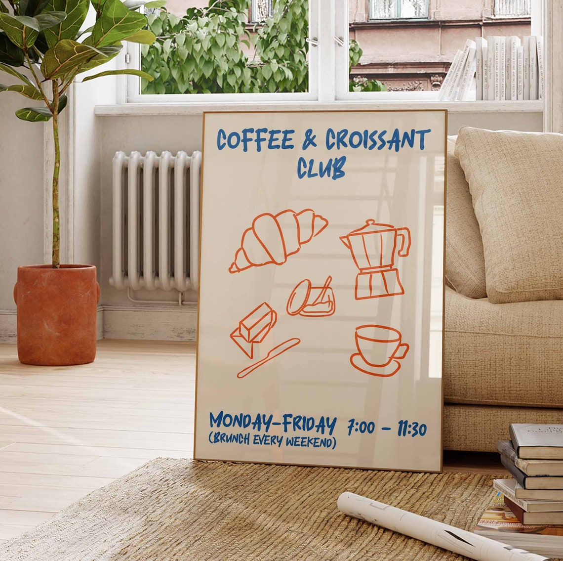 Coffee and Croissant Club Brunch Weekdays Kitchen Typography Poster - Image 3