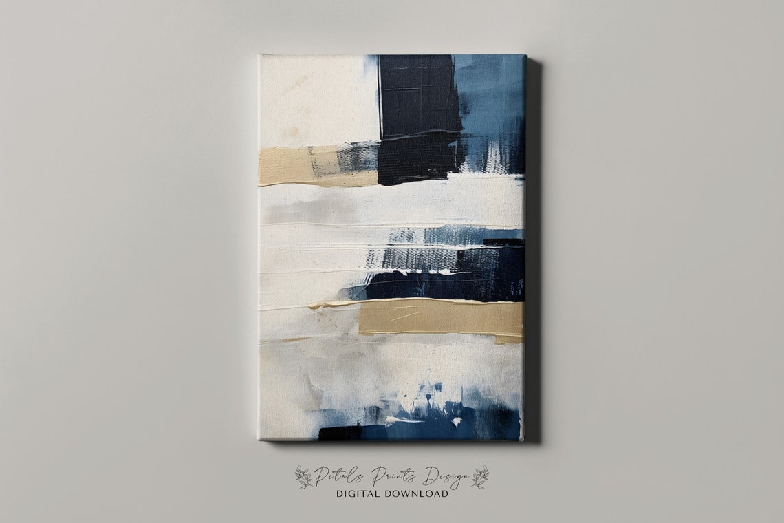 Navy Beige Neutral Abstract Bands Minimalist Vertical Art Poster - Image 4