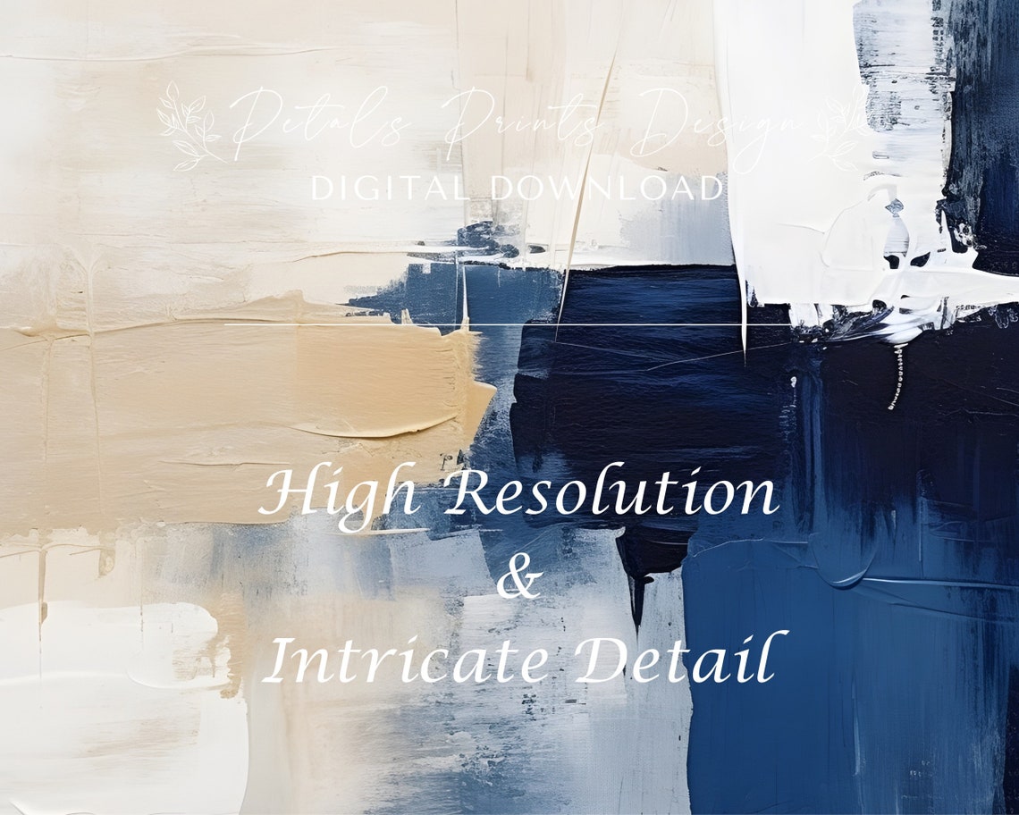 Neutral Beige Navy Abstract Brushstroke Minimalist Art Poster - Image 3