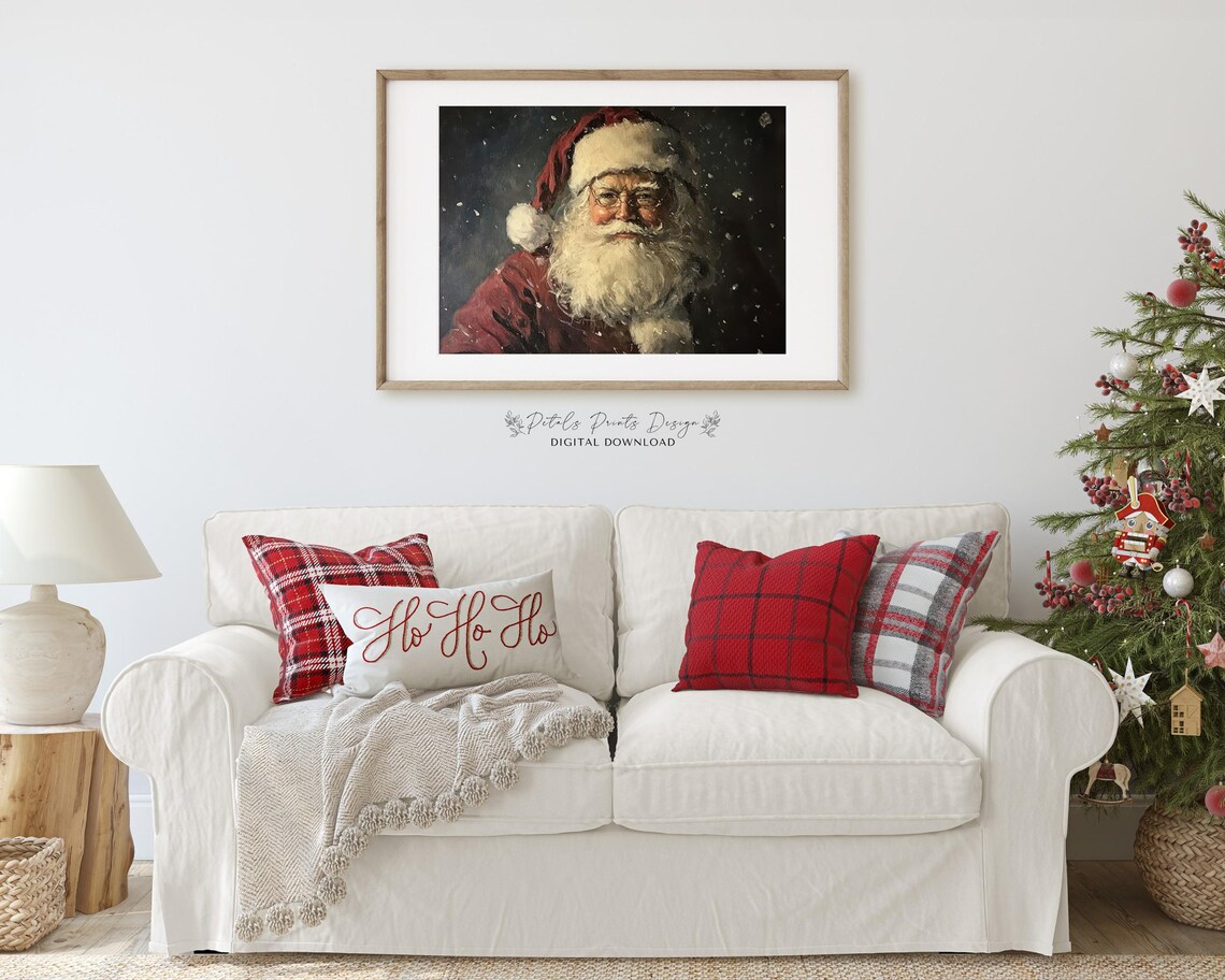Vintage Santa Painting Christmas Art Print - Image 2