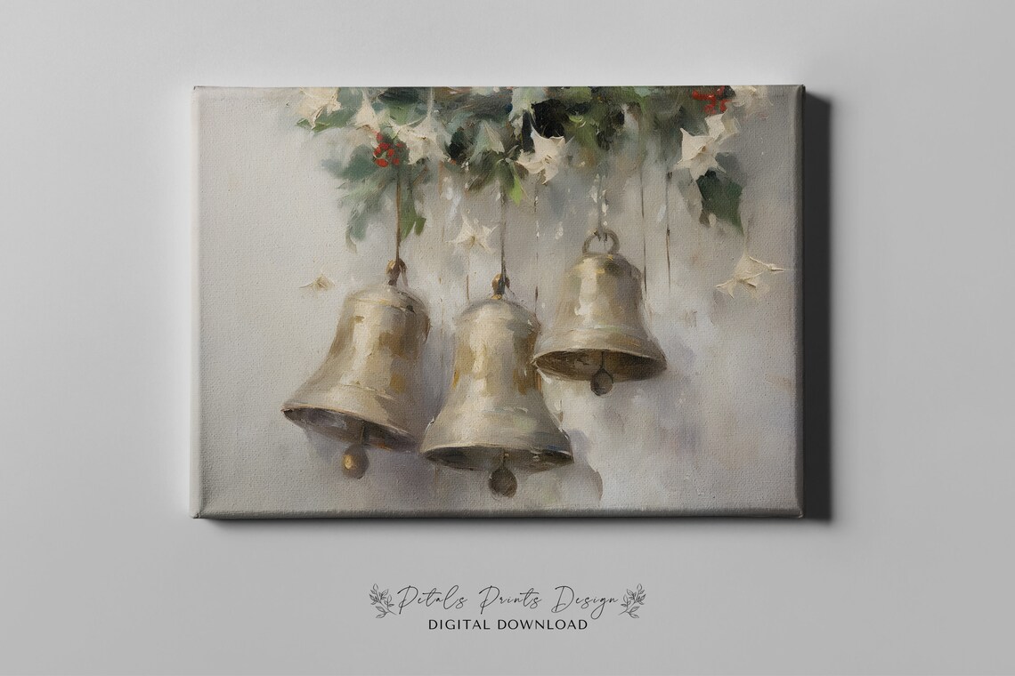 Christmas Bells Still Life, Rustic Vintage Holiday Art Print - Image 4
