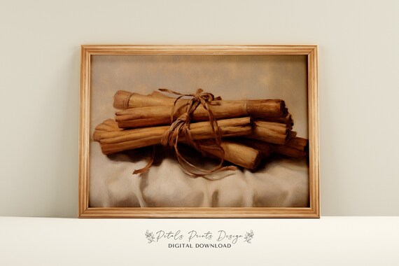 Cinnamon Still Life Painting Rustic Autumn Wall Art