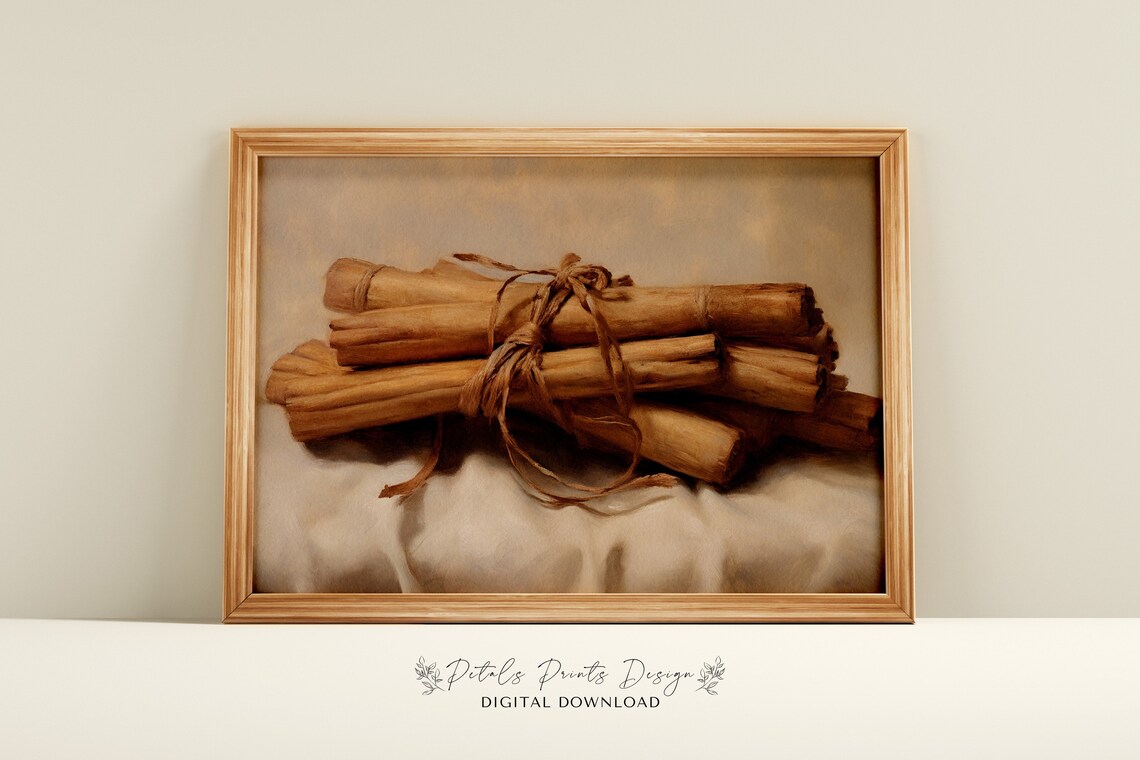 Cinnamon Still Life Painting Rustic Autumn Wall Art