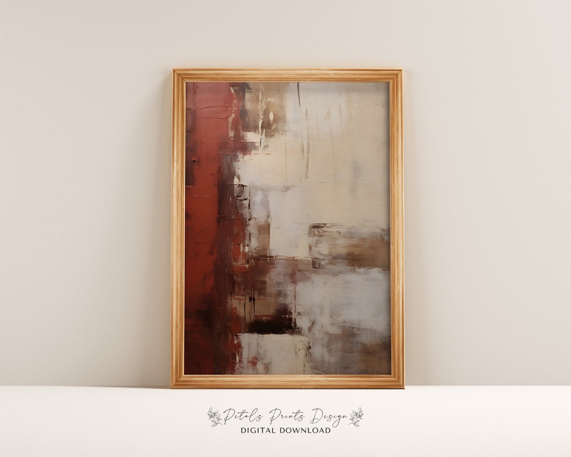 Rust Red Vertical Strip Neutral Beige Abstract Modern Poster