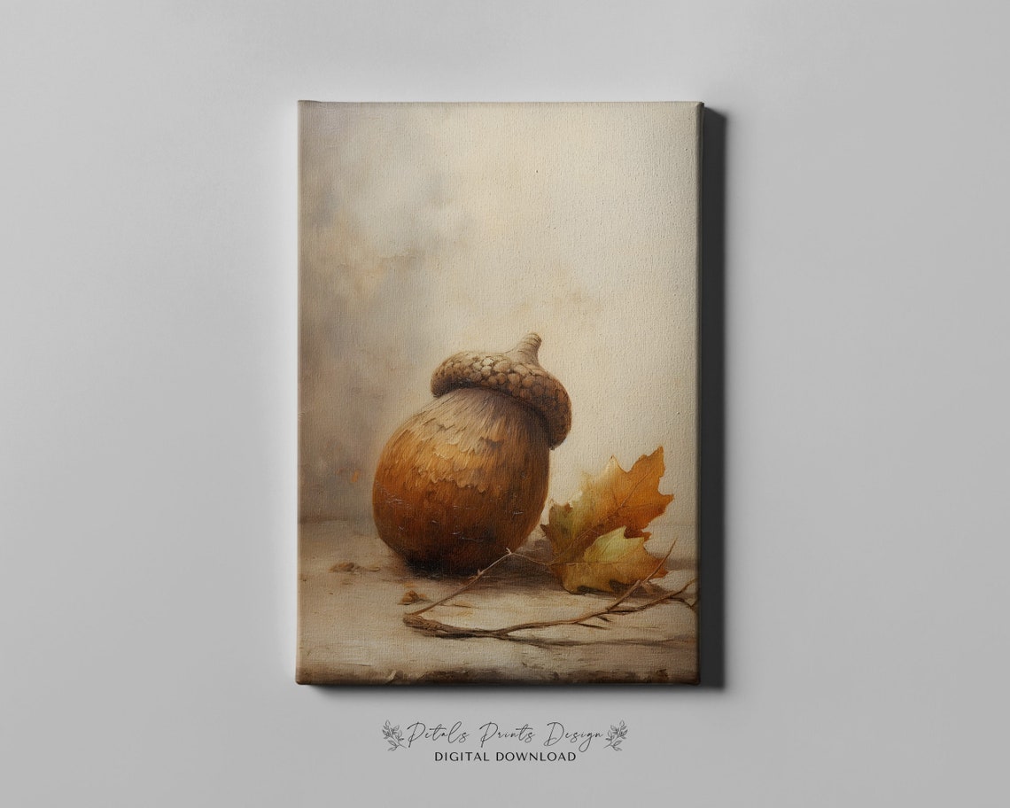 Acorn and Maple Leaf with Twig Rustic Autumn Still Life Poster - Image 4