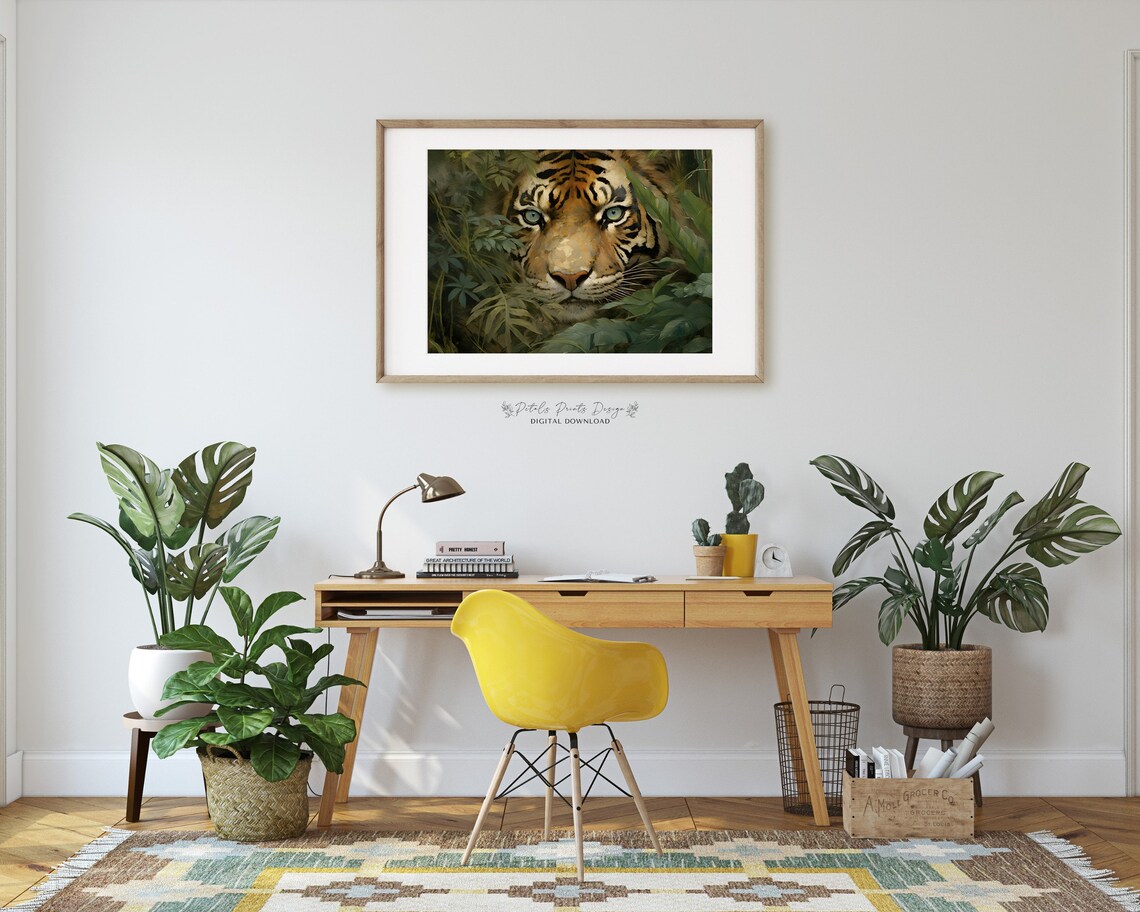 Tiger Portrait Green Eyes Dark Foliage Close Up Wildlife Poster - Image 2
