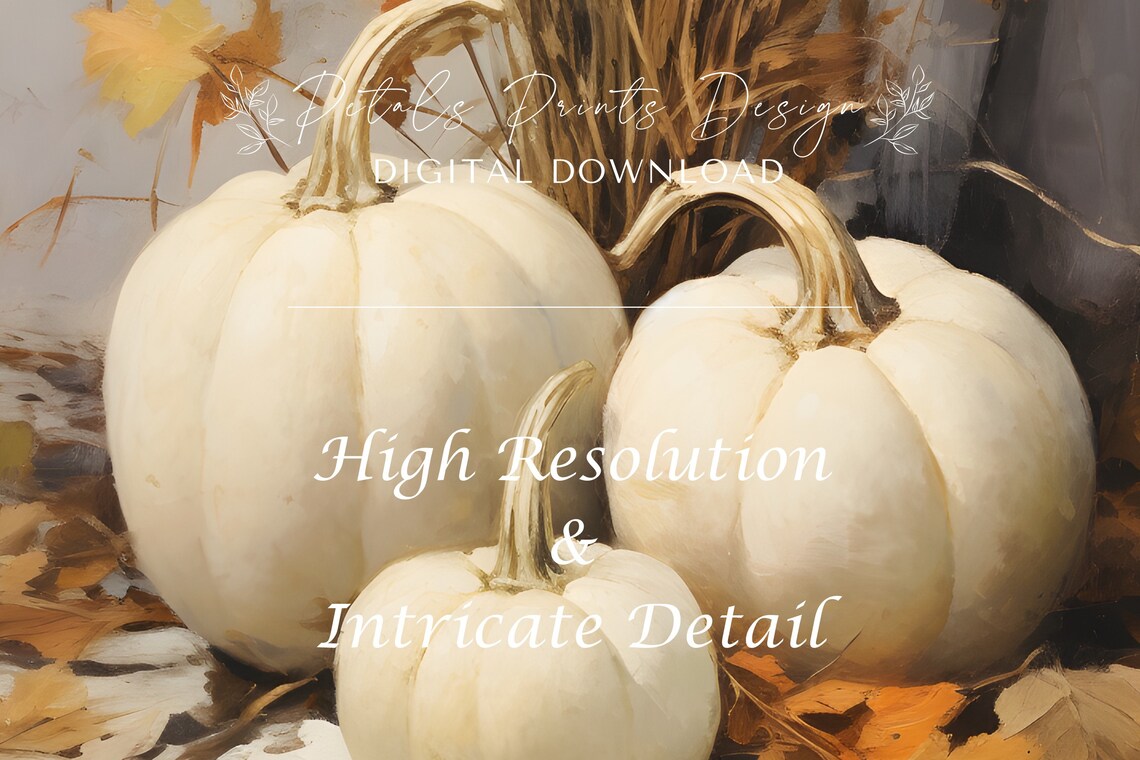 White Pumpkins Wheat Autumn Still Life Vintage Farmhouse Fall Poster - Image 3